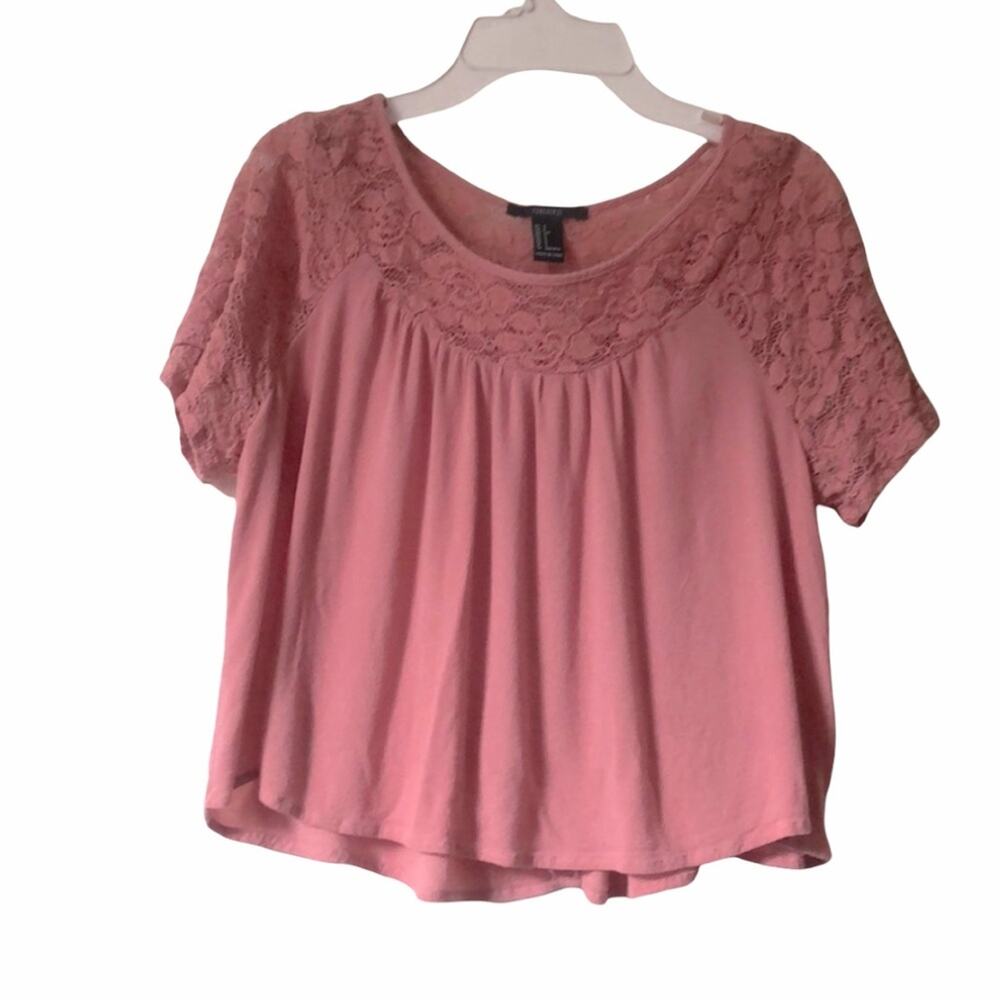 Forever 21 Blush Pink Short Sleeve Crop Blouse Sz Small